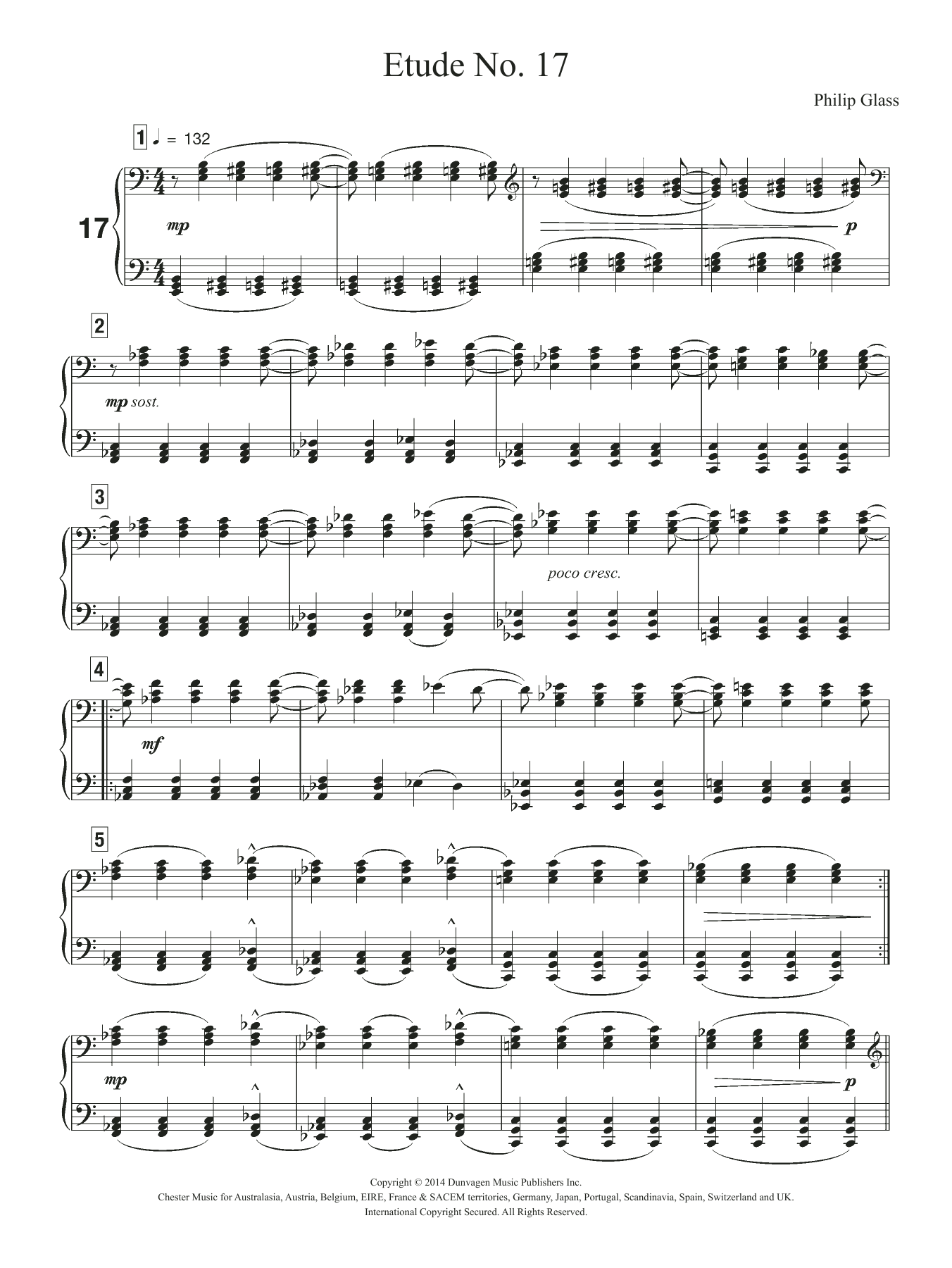 Philip Glass Etude No. 17 Sheet Music Notes & Chords for Piano - Download or Print PDF