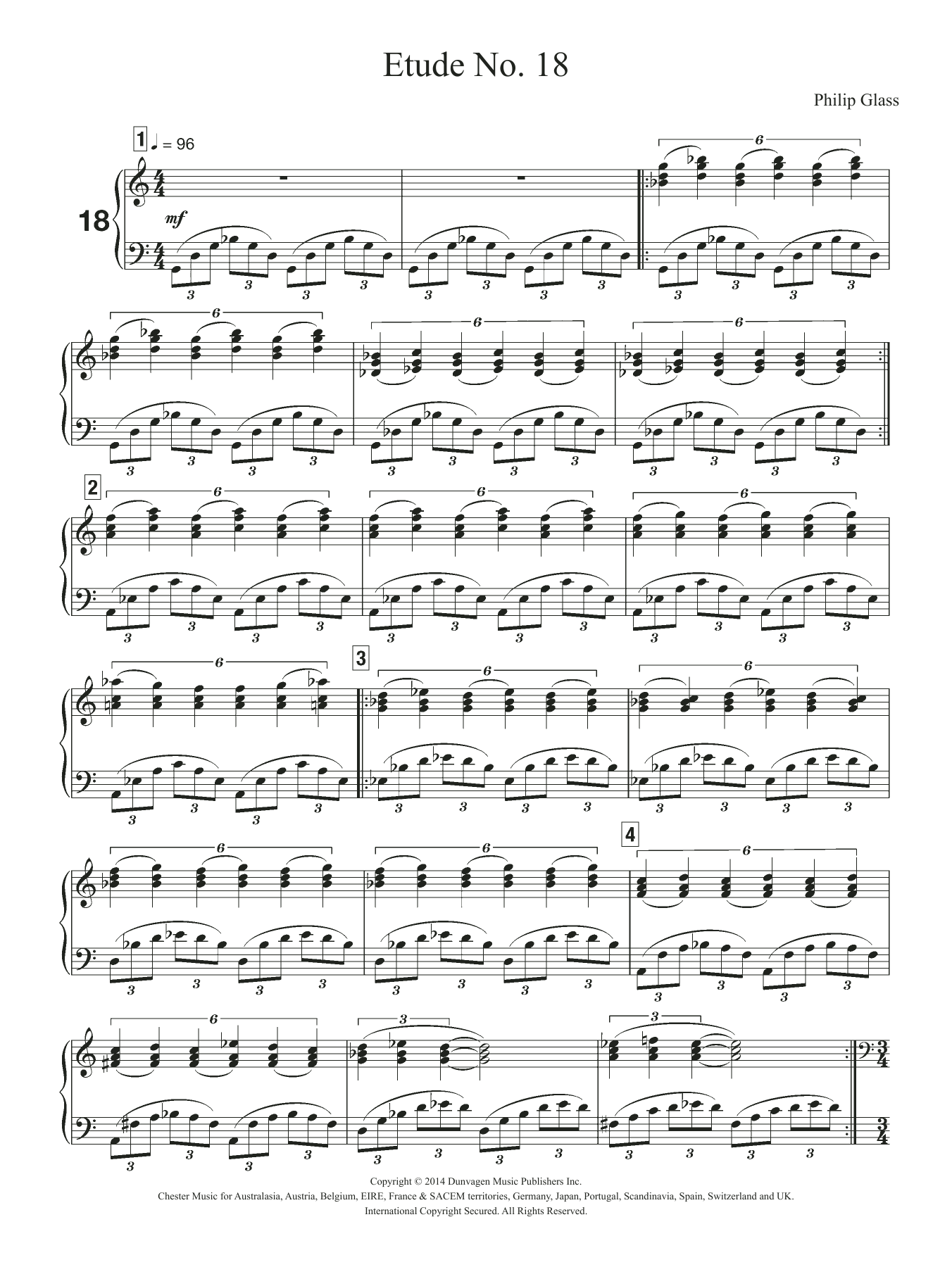 Philip Glass Etude No. 18 Sheet Music Notes & Chords for Piano - Download or Print PDF