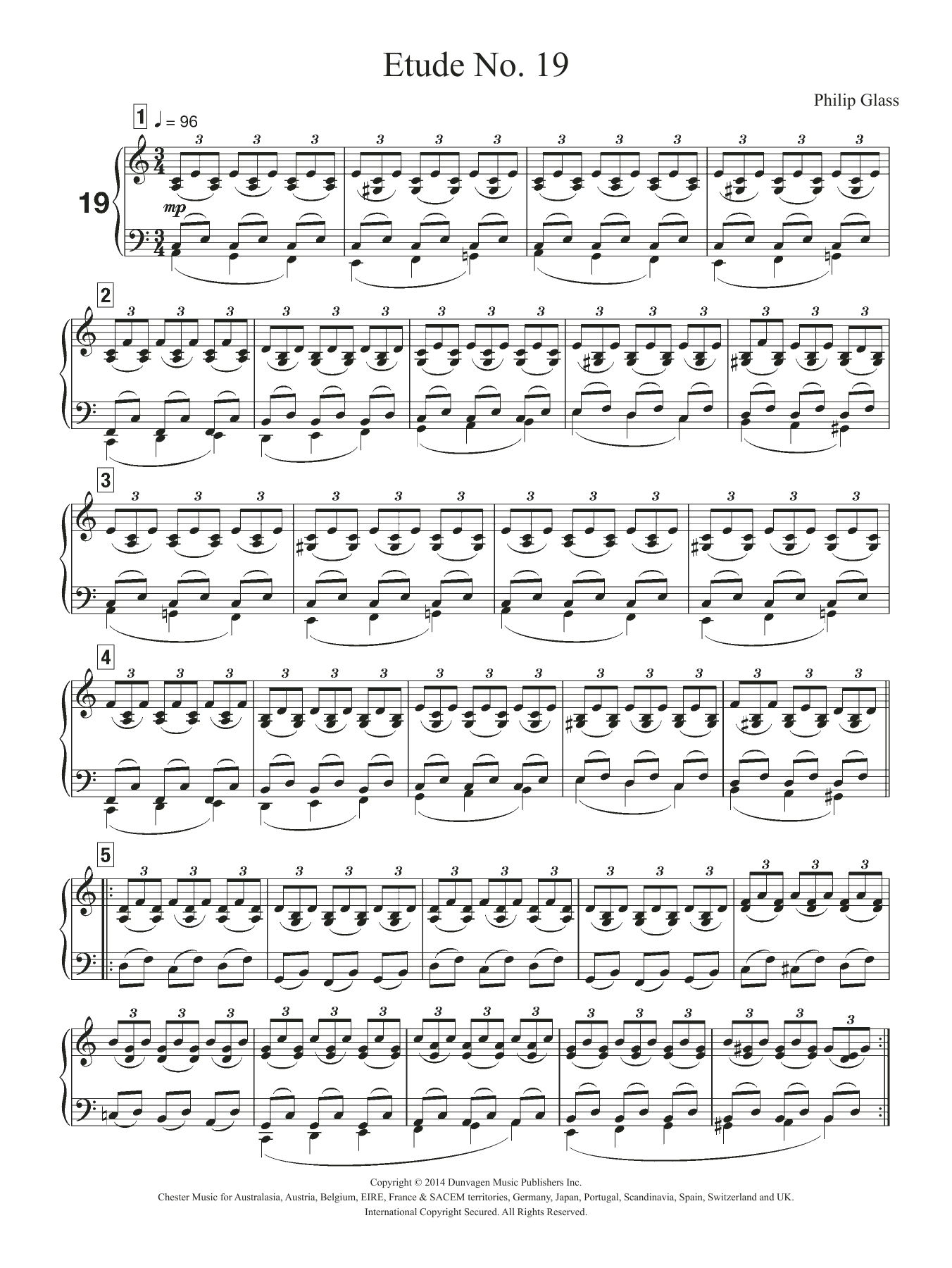 Philip Glass Etude No. 19 Sheet Music Notes & Chords for Piano - Download or Print PDF