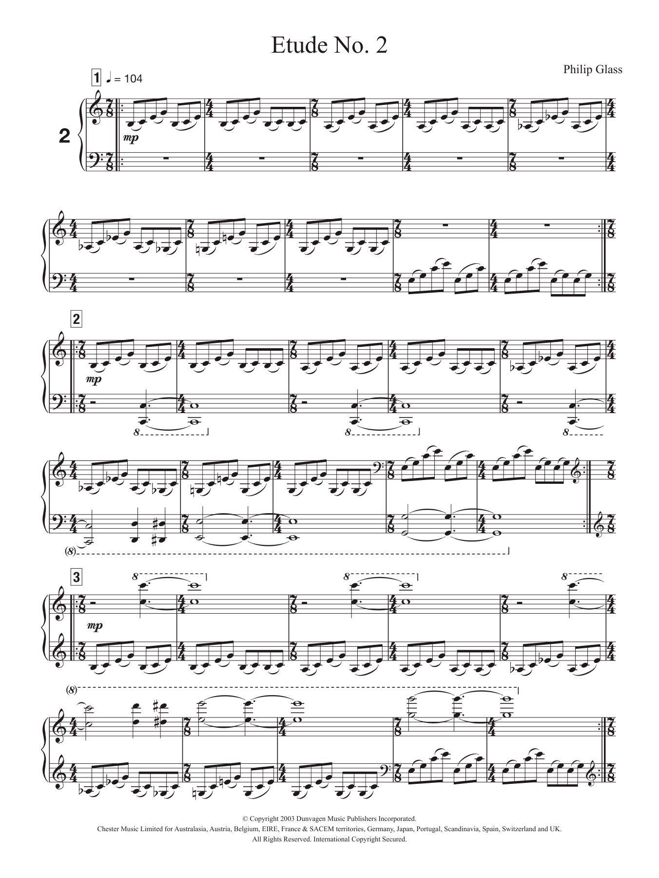 Philip Glass Etude No. 2 Sheet Music Notes & Chords for Piano - Download or Print PDF