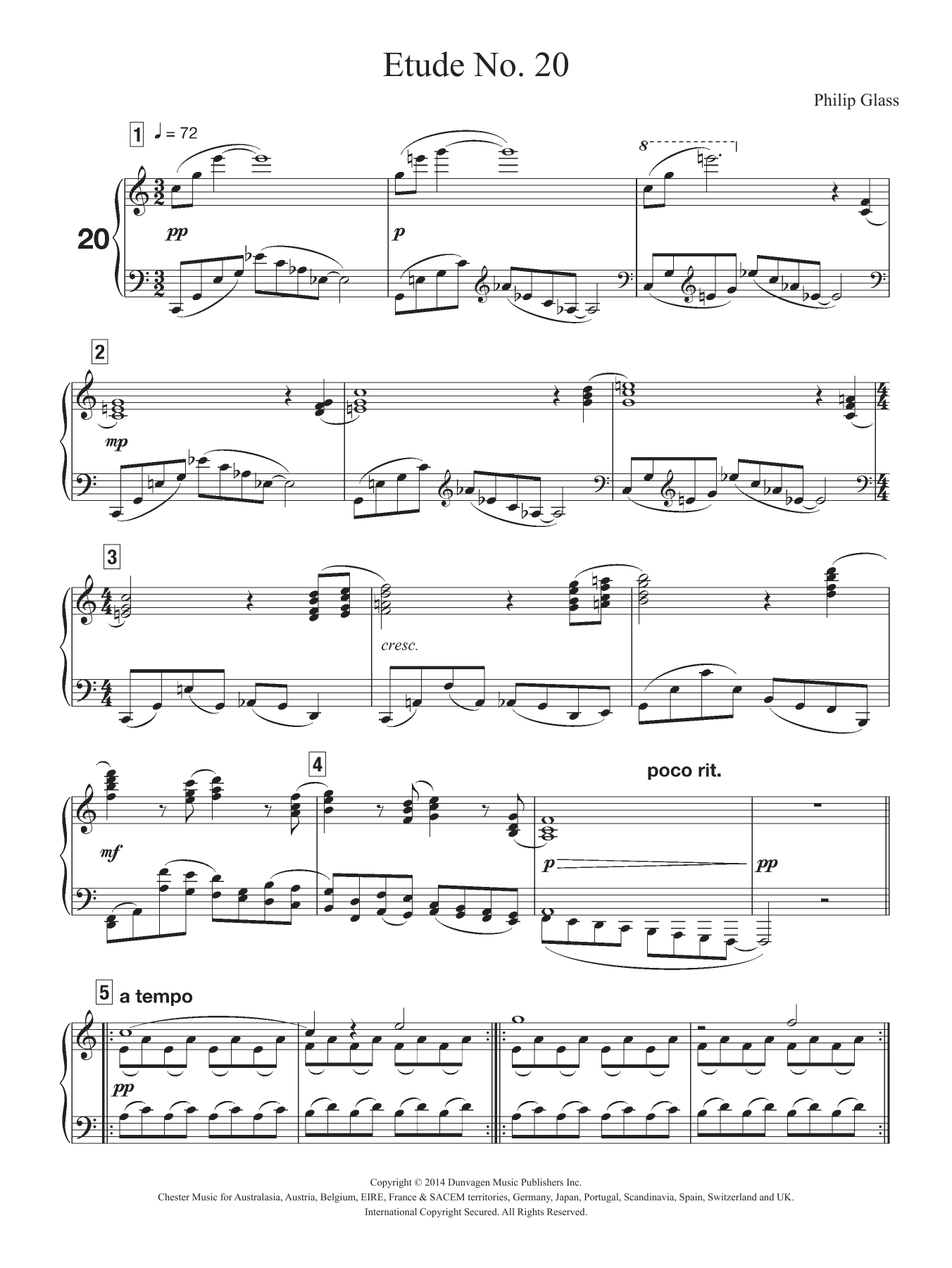 Philip Glass Etude No. 20 Sheet Music Notes & Chords for Piano - Download or Print PDF