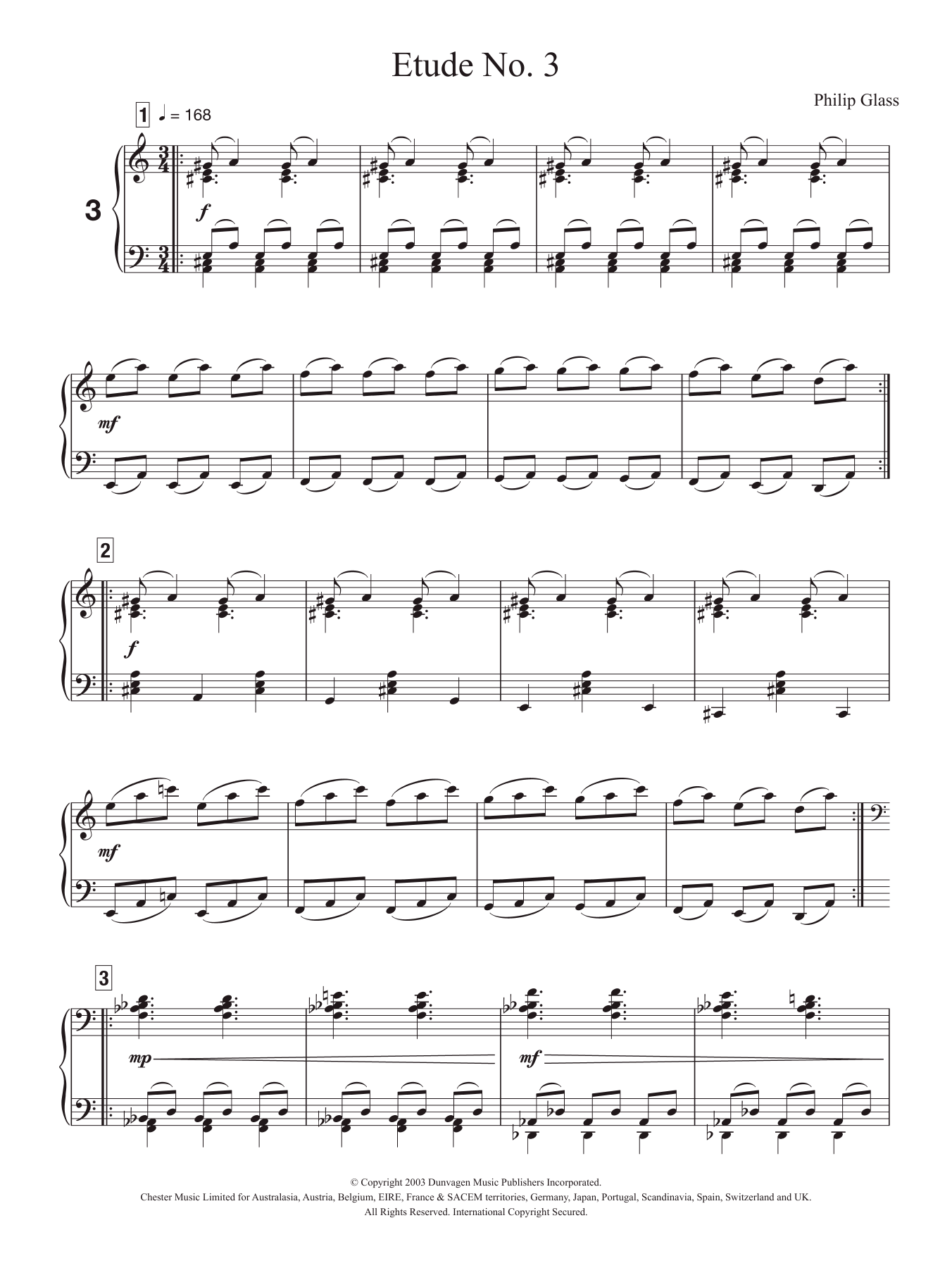 Philip Glass Etude No. 3 Sheet Music Notes & Chords for Piano - Download or Print PDF