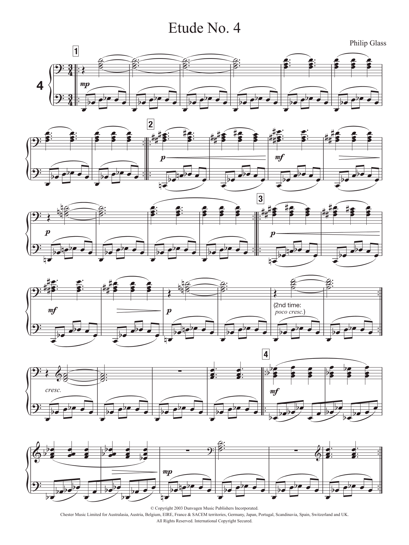 Philip Glass Etude No. 4 Sheet Music Notes & Chords for Piano - Download or Print PDF