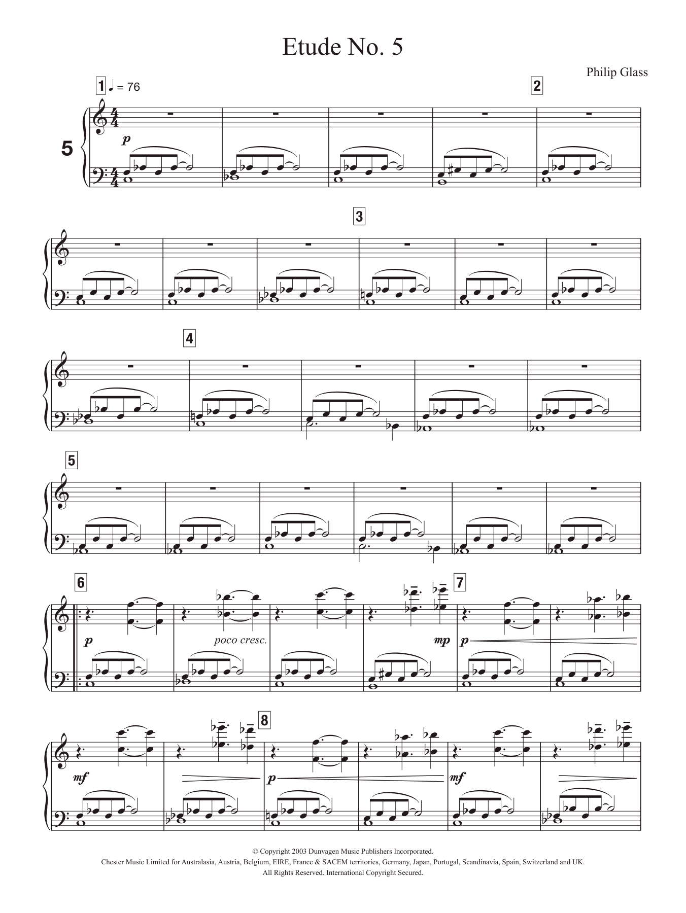 Philip Glass Etude No. 5 Sheet Music Notes & Chords for Piano - Download or Print PDF