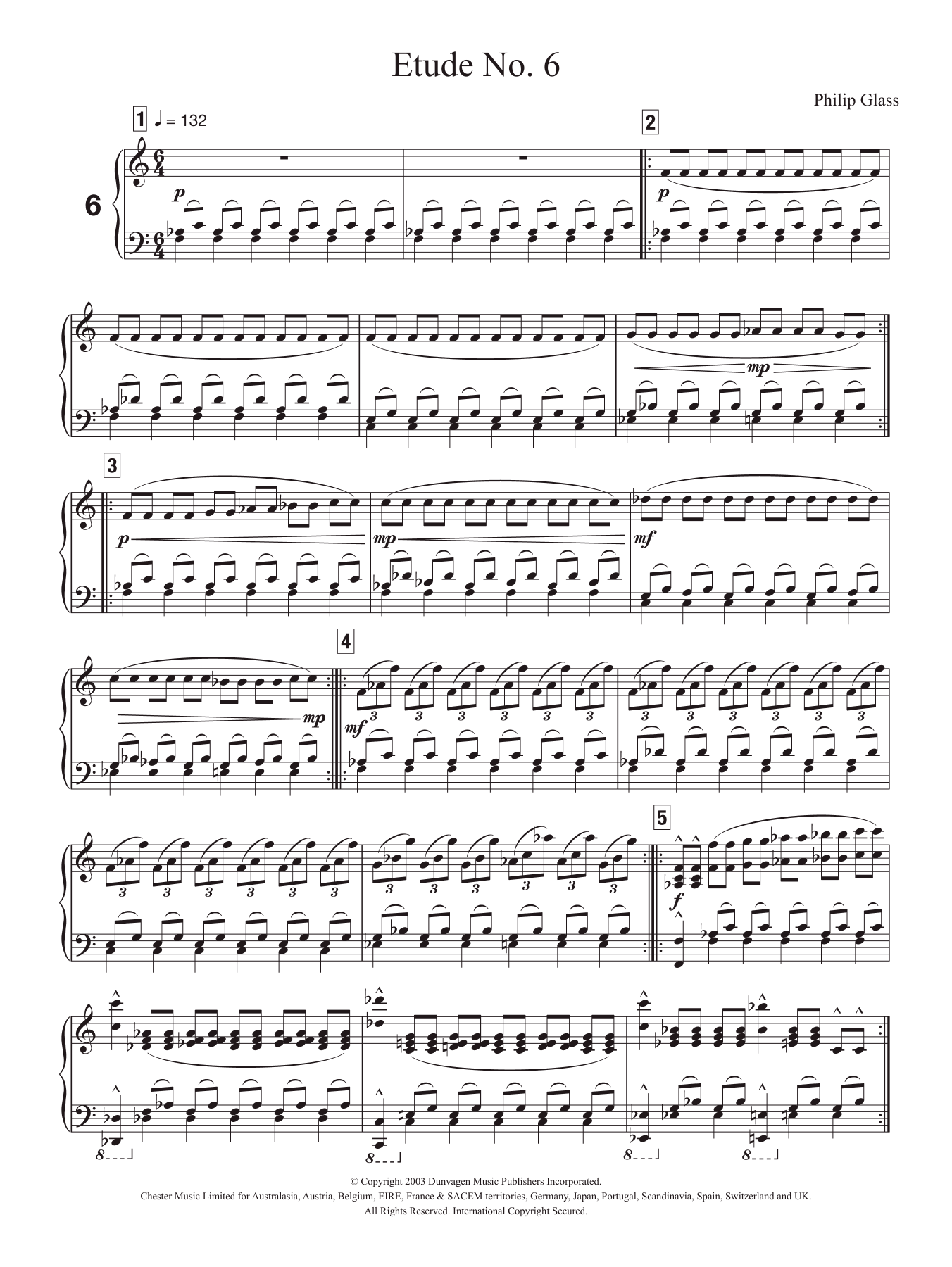 Philip Glass Etude No. 6 Sheet Music Notes & Chords for Piano - Download or Print PDF