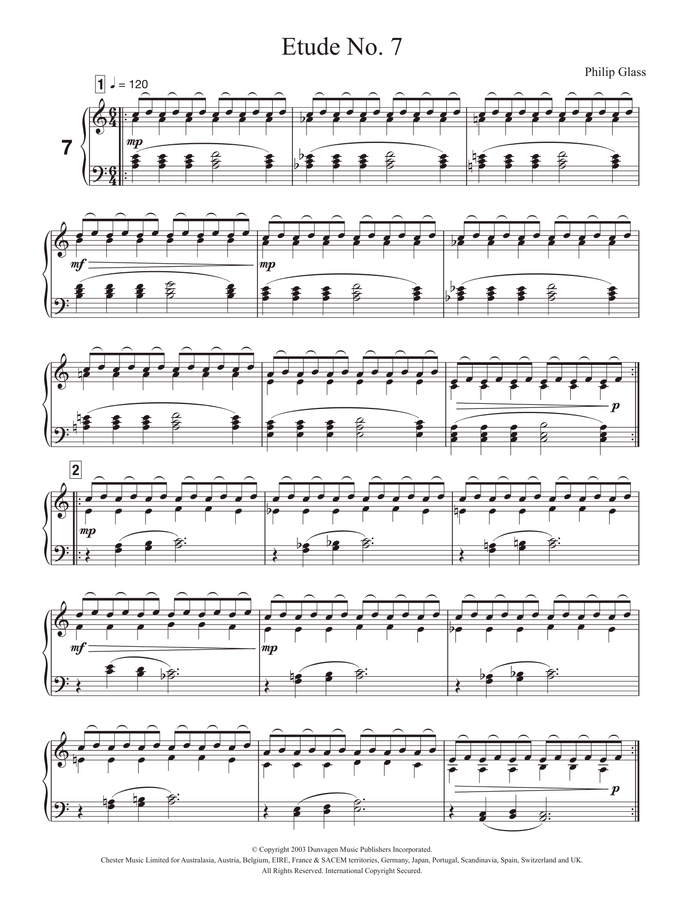 Philip Glass Etude No. 7 Sheet Music Notes & Chords for Piano - Download or Print PDF