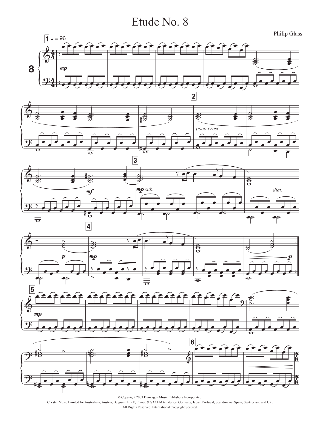 Philip Glass Etude No. 8 Sheet Music Notes & Chords for Piano - Download or Print PDF