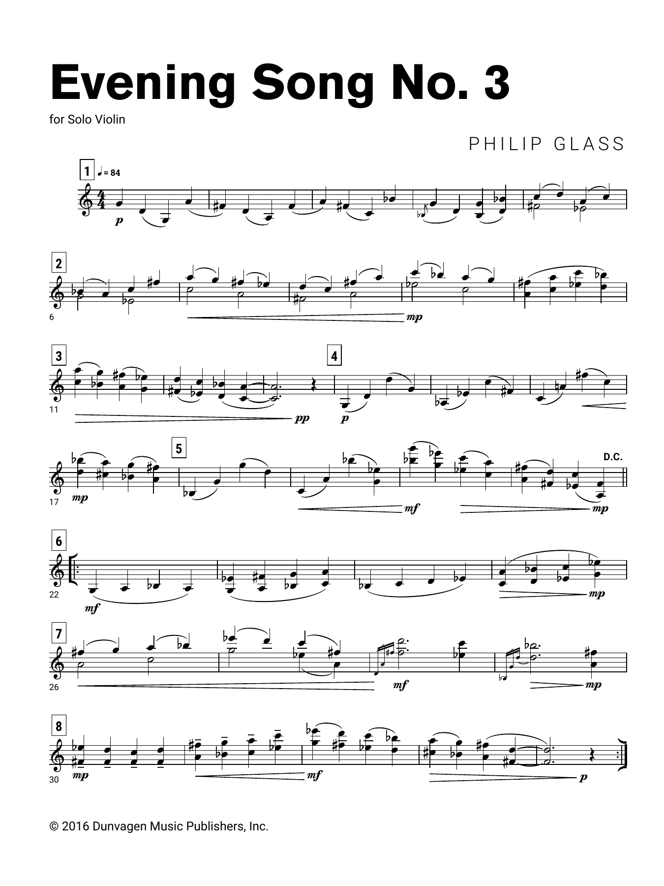 Philip Glass Evening Song No. 3 Sheet Music Notes & Chords for Violin Solo - Download or Print PDF