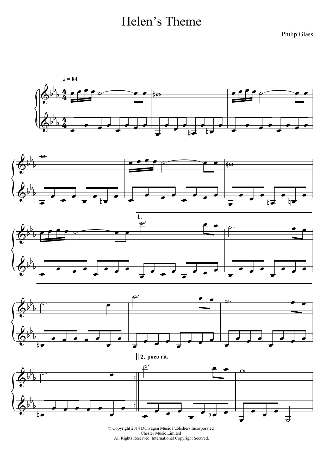 Philip Glass Helen's Theme (from Candyman Suite) Sheet Music Notes & Chords for Piano - Download or Print PDF