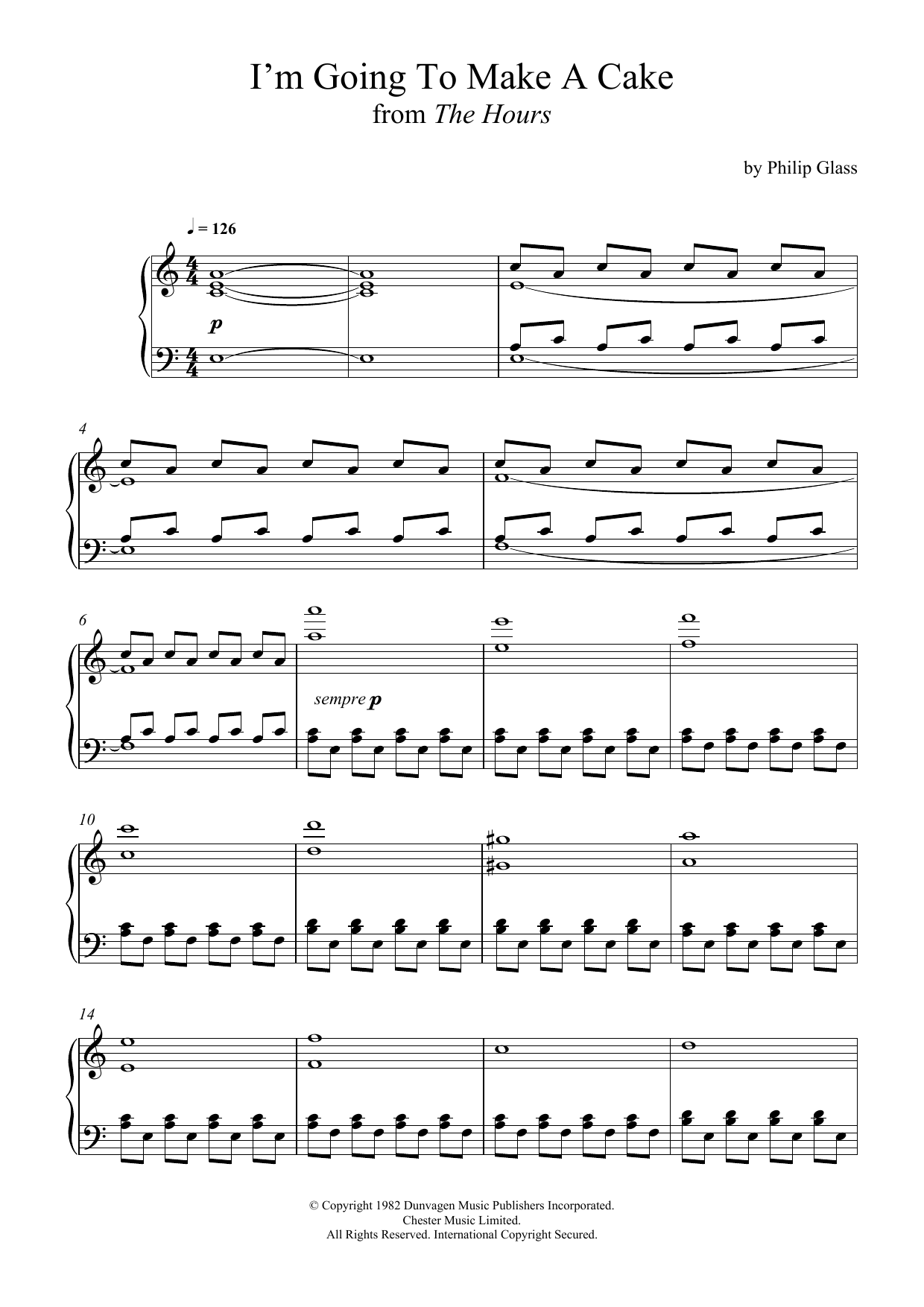 Philip Glass I'm Going To Make A Cake (from 'The Hours') Sheet Music Notes & Chords for Piano - Download or Print PDF
