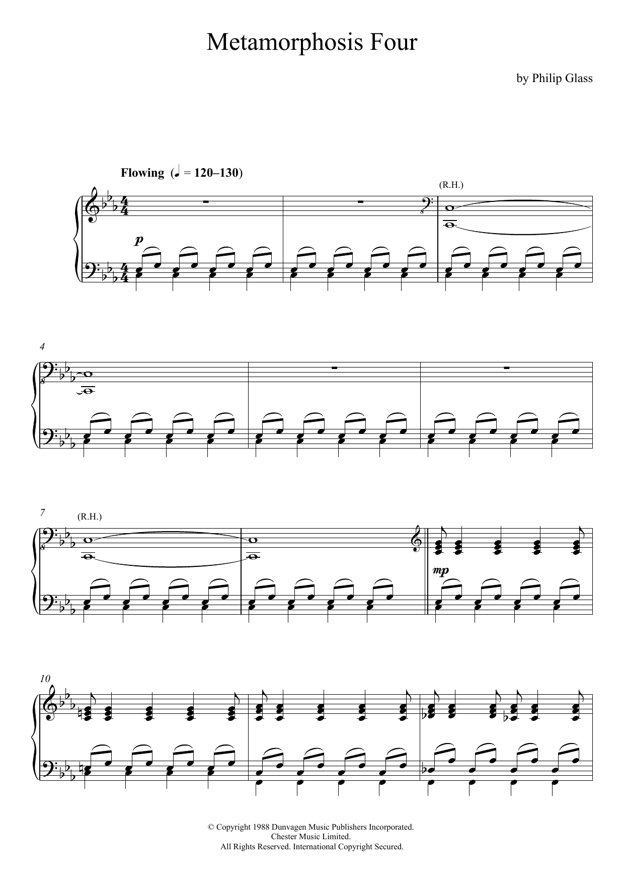 Philip Glass Metamorphosis Four Sheet Music Notes & Chords for Piano - Download or Print PDF
