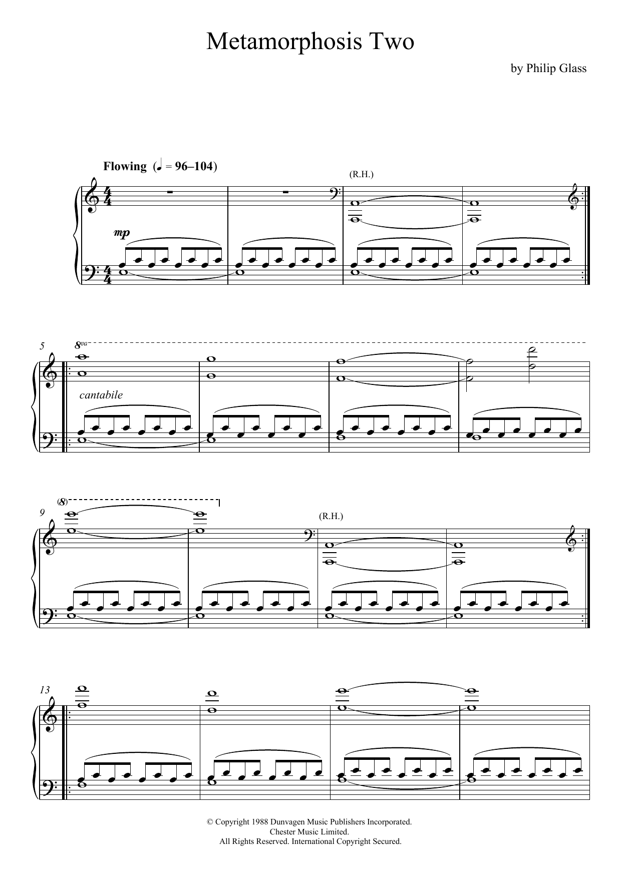 Philip Glass Metamorphosis Two Sheet Music Notes & Chords for Piano - Download or Print PDF