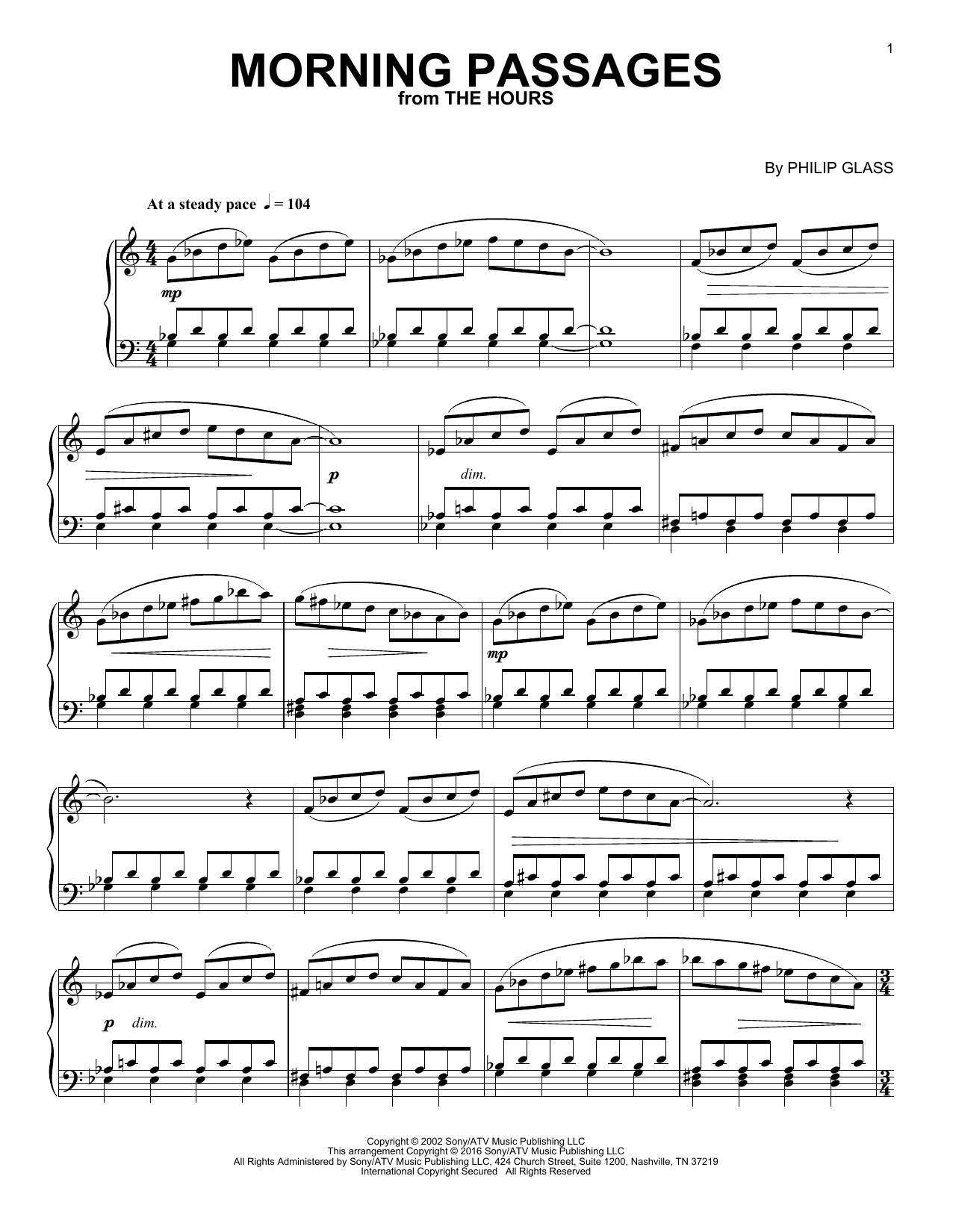 Philip Glass Morning Passages Sheet Music Notes & Chords for Piano - Download or Print PDF