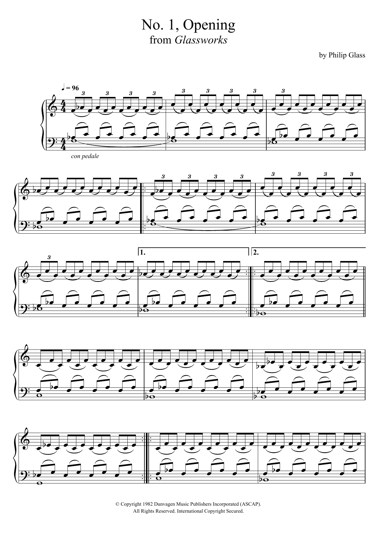 Philip Glass Opening (from Glassworks) Sheet Music Notes & Chords for Piano - Download or Print PDF