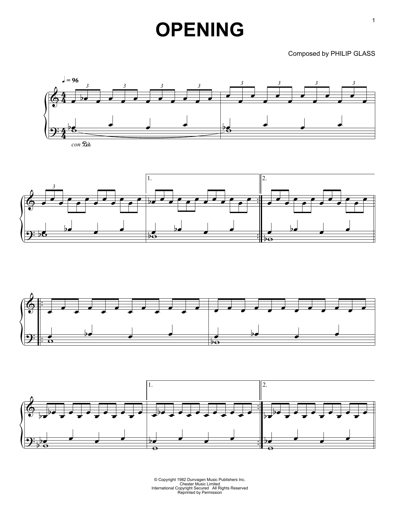 Philip Glass Opening Sheet Music Notes & Chords for Easy Piano - Download or Print PDF Philip Glass Opening Sheet Music Notes & Chords for Easy Piano - Download or Print PDF