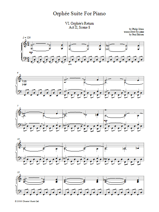 Philip Glass Orphee Suite For Piano, VI. Orphee's Return, Act II, Scene 8 Sheet Music Notes & Chords for Piano - Download or Print PDF Philip Glass Orphee Suite For Piano, VI. Orphee's Return, Act II, Scene 8 Sheet Music Notes & Chords for Piano - Download or Print PDF