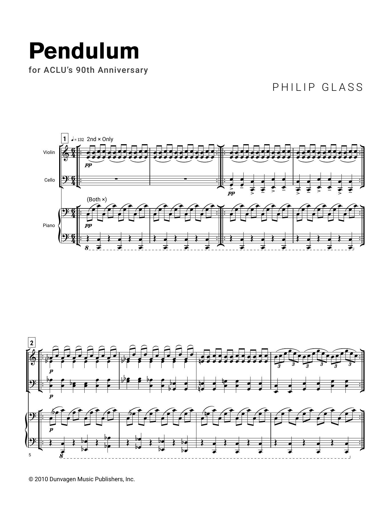 Philip Glass Pendulum Sheet Music Notes & Chords for Instrumental Solo and Piano Accompaniment - Download or Print PDF