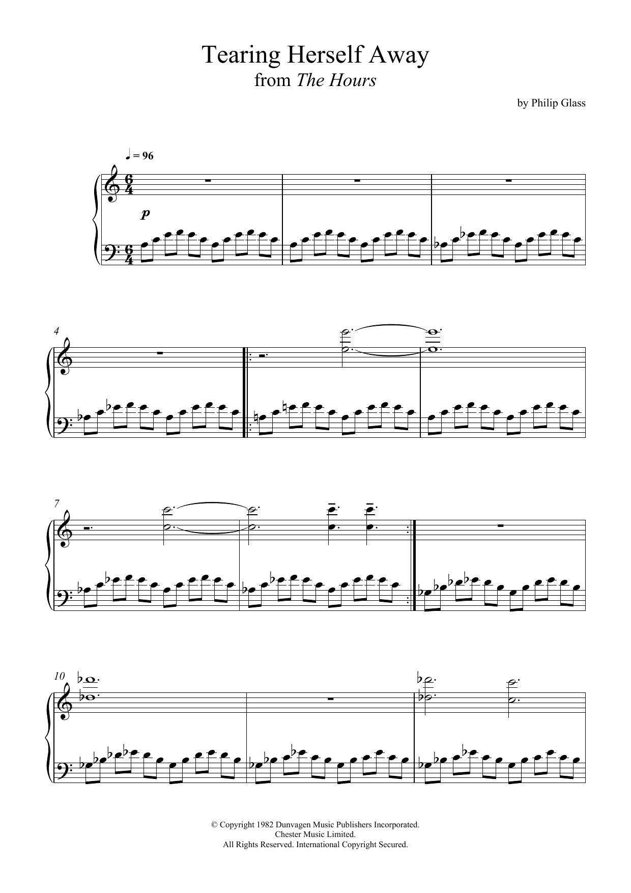 Philip Glass Tearing Herself Away (from 'The Hours') Sheet Music Notes & Chords for Piano - Download or Print PDF
