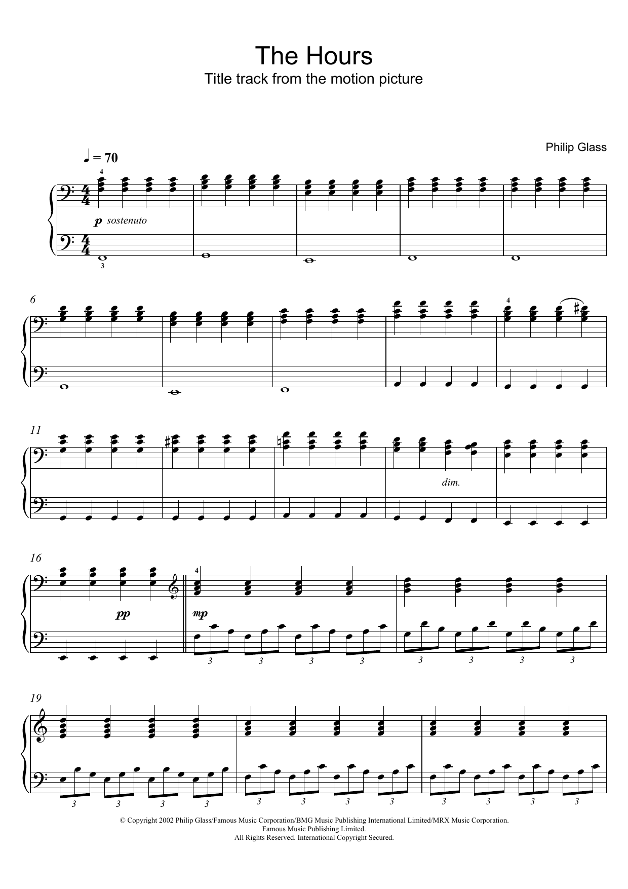 Philip Glass The Hours Sheet Music Notes & Chords for Piano - Download or Print PDF