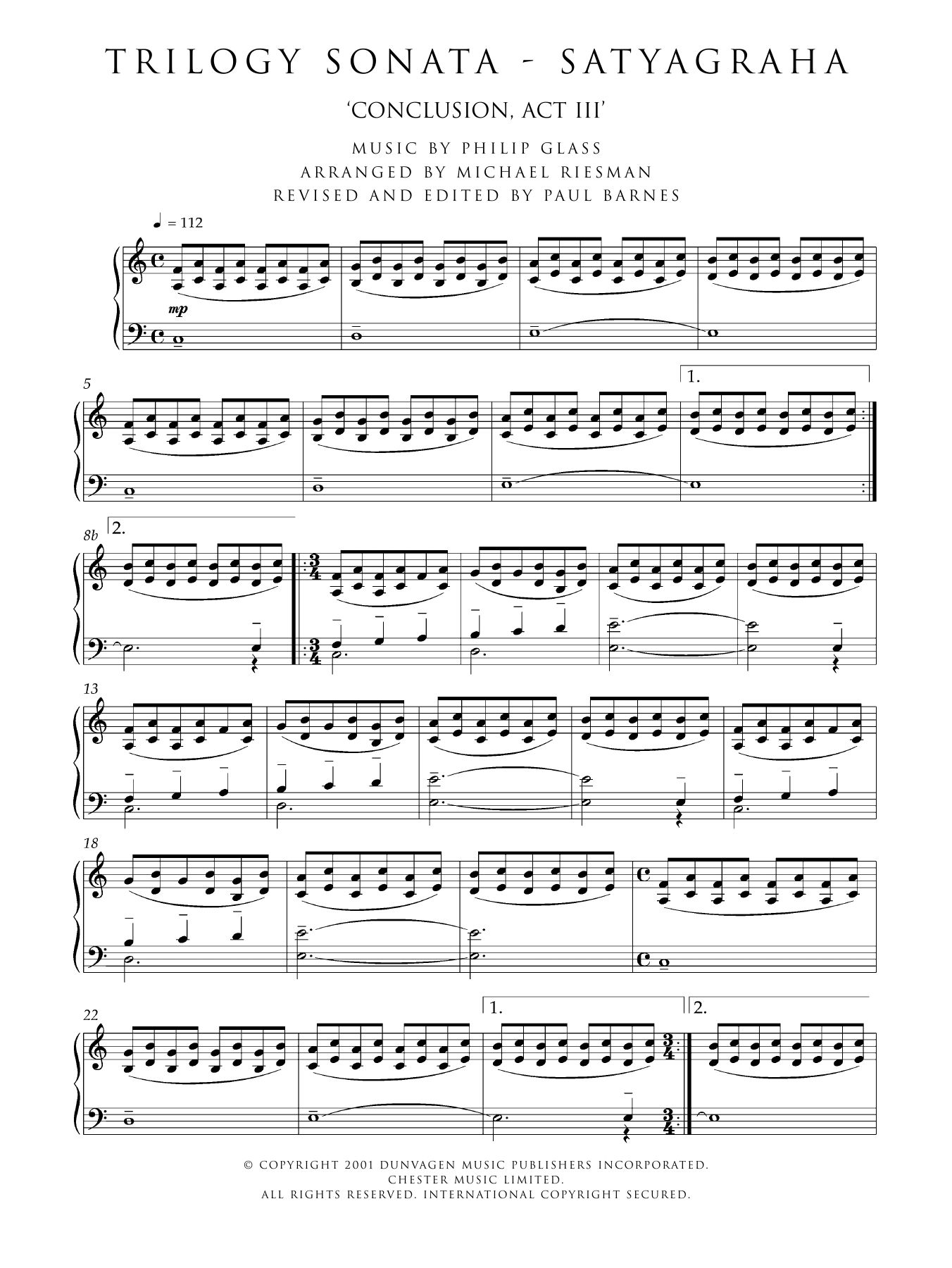 Philip Glass Trilogy Sonata - Satyagraha (Conclusion, Act III) Sheet Music Notes & Chords for Piano - Download or Print PDF