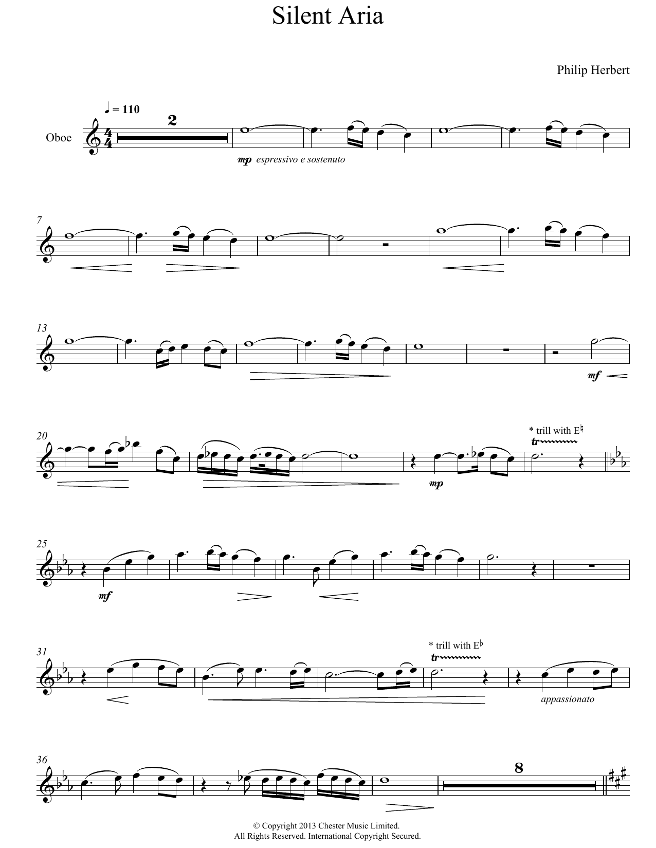 Philip Herbert Silent Aria from Suite For Oboe & Piano Sheet Music Notes & Chords for Oboe - Download or Print PDF
