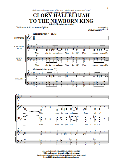 Traditional Spiritual Glory Hallelujah To The Newborn King (arr. Philip Kern) Sheet Music Notes & Chords for SATB - Download or Print PDF