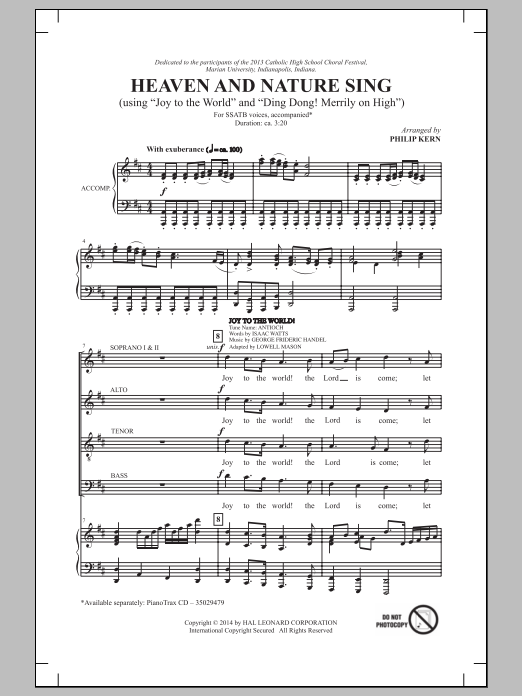 Philip Kern Heaven And Nature Sing Sheet Music Notes & Chords for SATB - Download or Print PDF