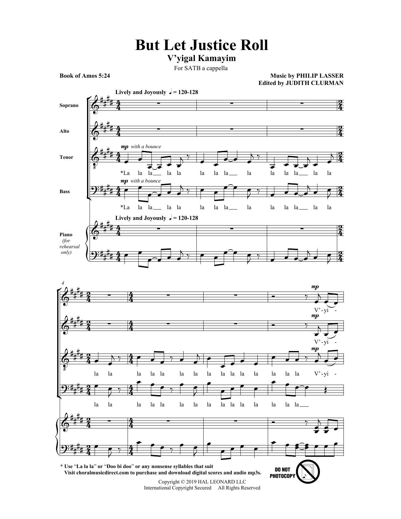 Philip Lasser But Let Justice Roll Sheet Music Notes & Chords for SATB Choir - Download or Print PDF