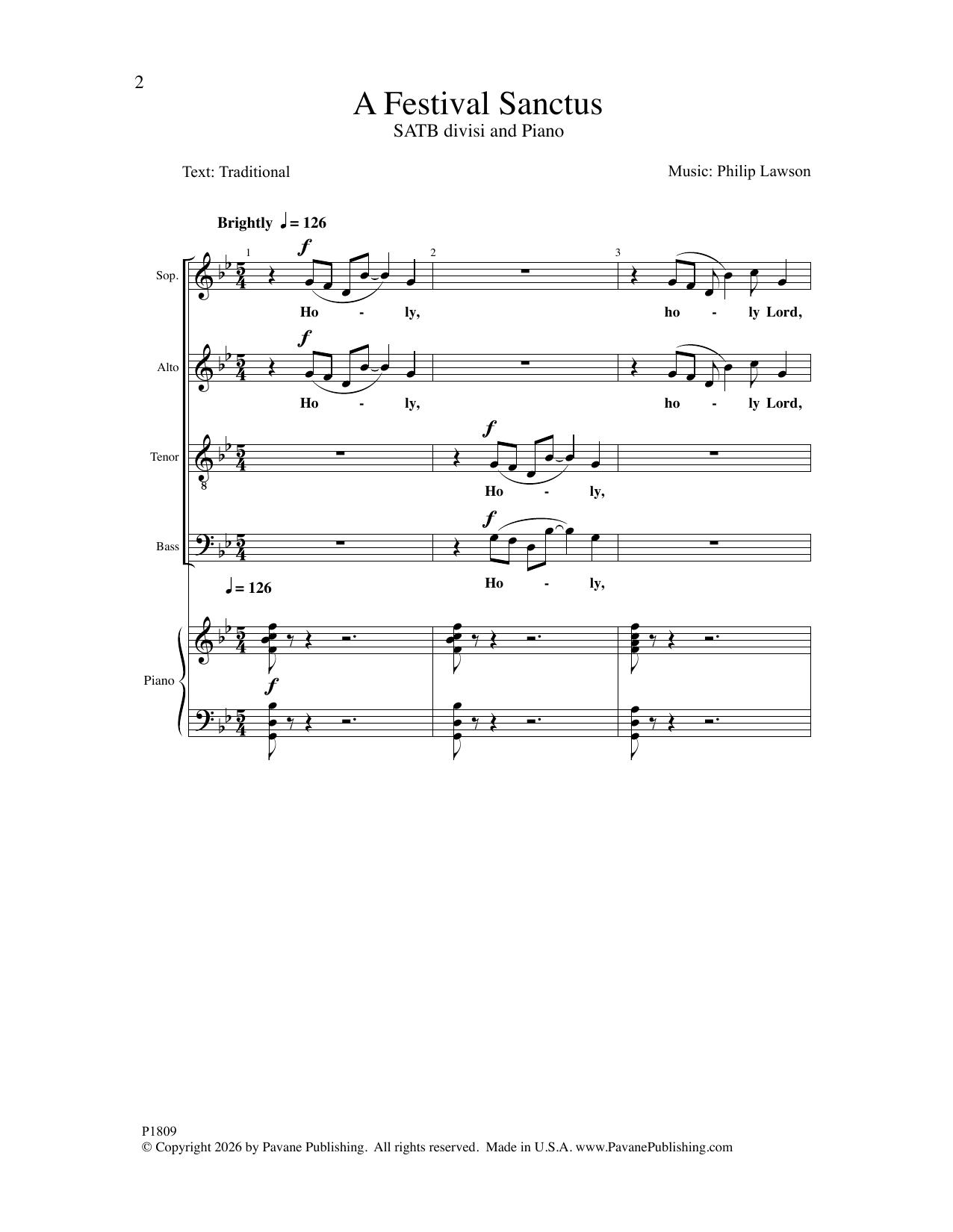 Philip Lawson A Festival Sanctus Sheet Music Notes & Chords for SATB Choir - Download or Print PDF