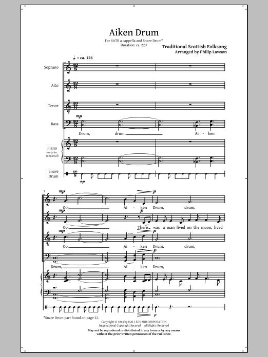 Philip Lawson Aiken Drum Sheet Music Notes & Chords for SATB - Download or Print PDF