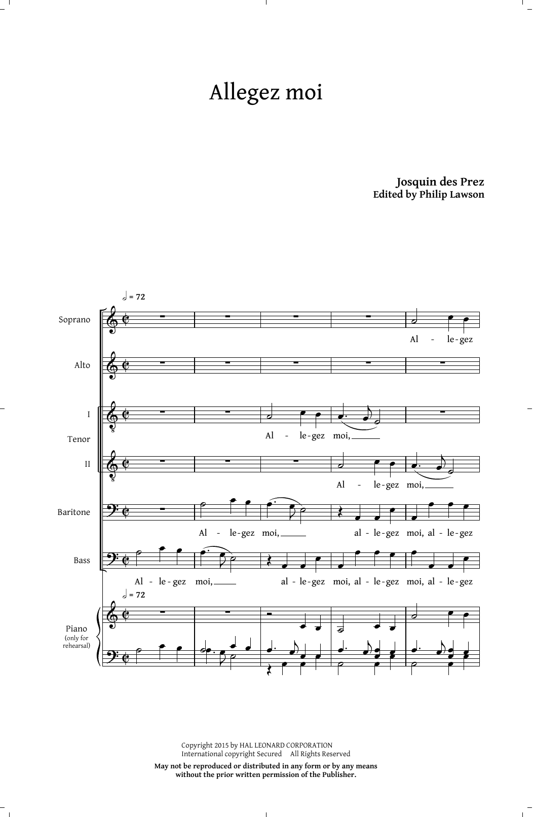 Josquin Des Prez Allegez Moi (arr. Philip Lawson) Sheet Music Notes & Chords for SATB - Download or Print PDF