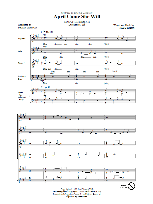 Simon & Garfunkel April Come She Will (arr. Philip Lawson) Sheet Music Notes & Chords for SATB - Download or Print PDF
