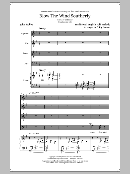 Philip Lawson Blow The Wind Southerly Sheet Music Notes & Chords for SATB - Download or Print PDF