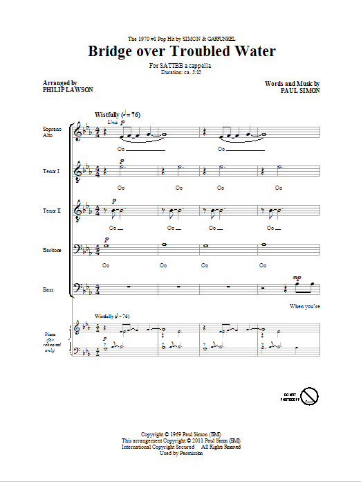 Simon & Garfunkel Bridge Over Troubled Water (arr. Philip Lawson) Sheet Music Notes & Chords for SATB - Download or Print PDF