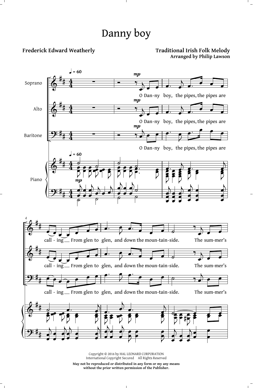 Philip Lawson Danny Boy Sheet Music Notes & Chords for SAB - Download or Print PDF