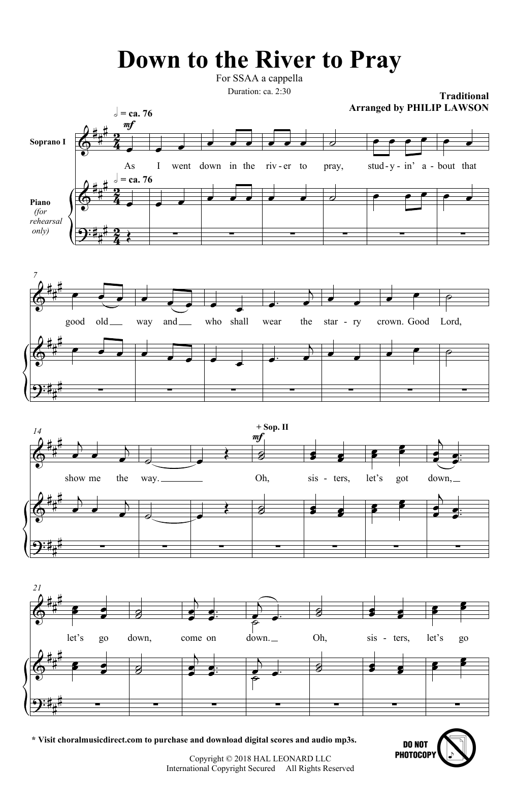 Philip Lawson Down To The River To Pray Sheet Music Notes & Chords for SSAA Choir - Download or Print PDF