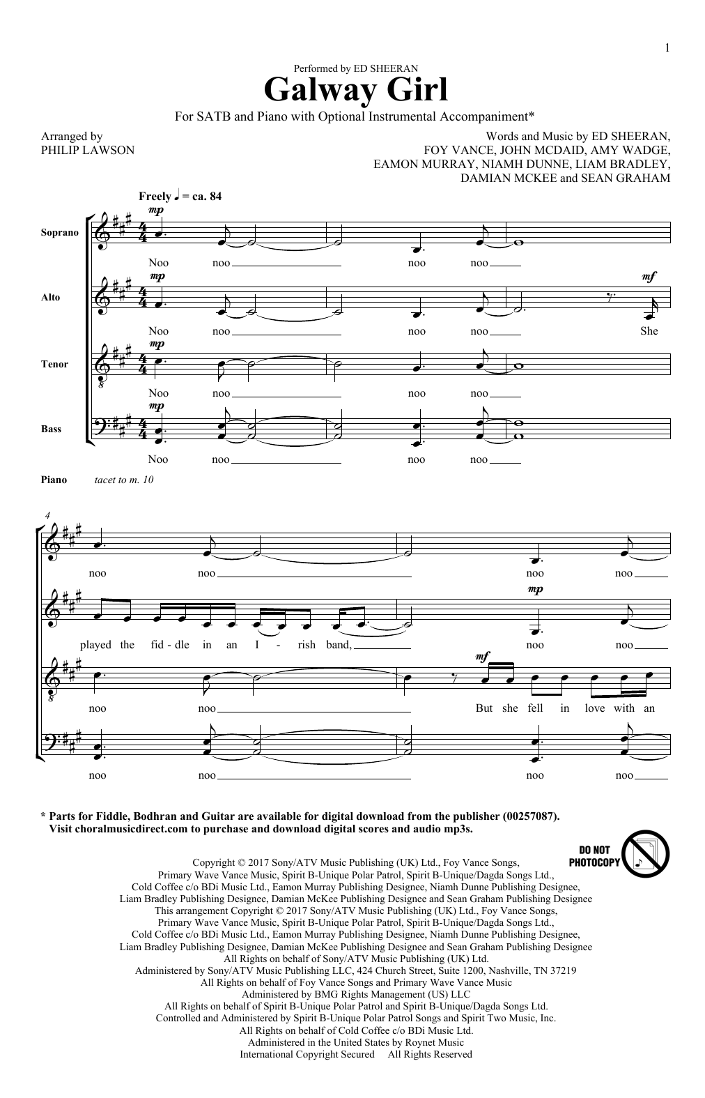 Philip Lawson Galway Girl Sheet Music Notes & Chords for SATB - Download or Print PDF