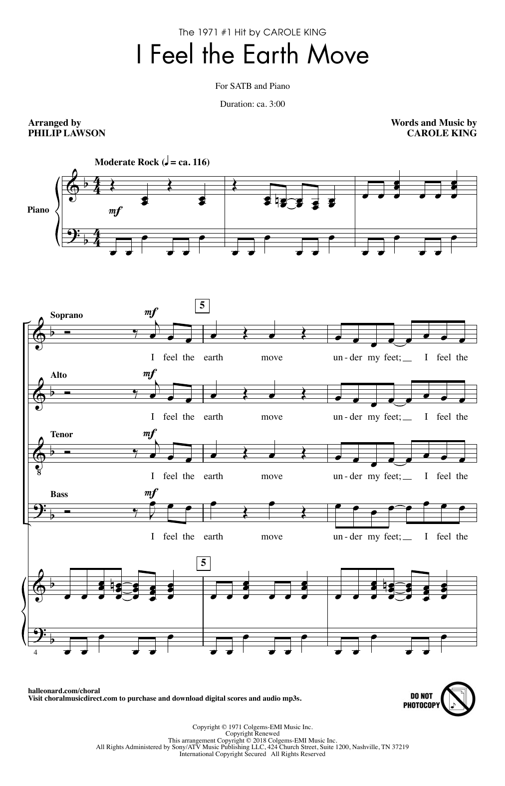 Philip Lawson I Feel The Earth Move Sheet Music Notes & Chords for SATB - Download or Print PDF