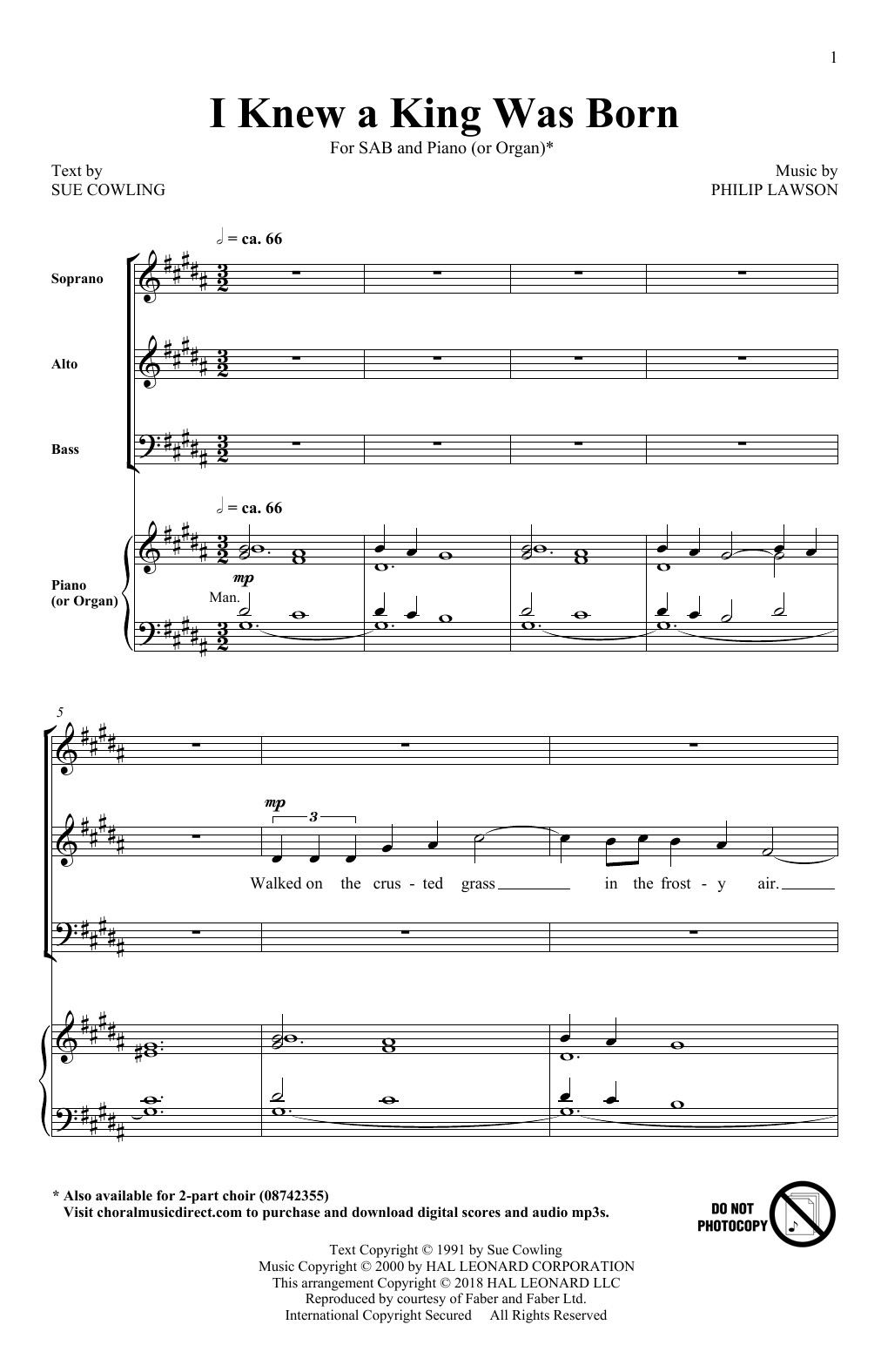 Philip Lawson I Knew A King Was Born Sheet Music Notes & Chords for SAB - Download or Print PDF