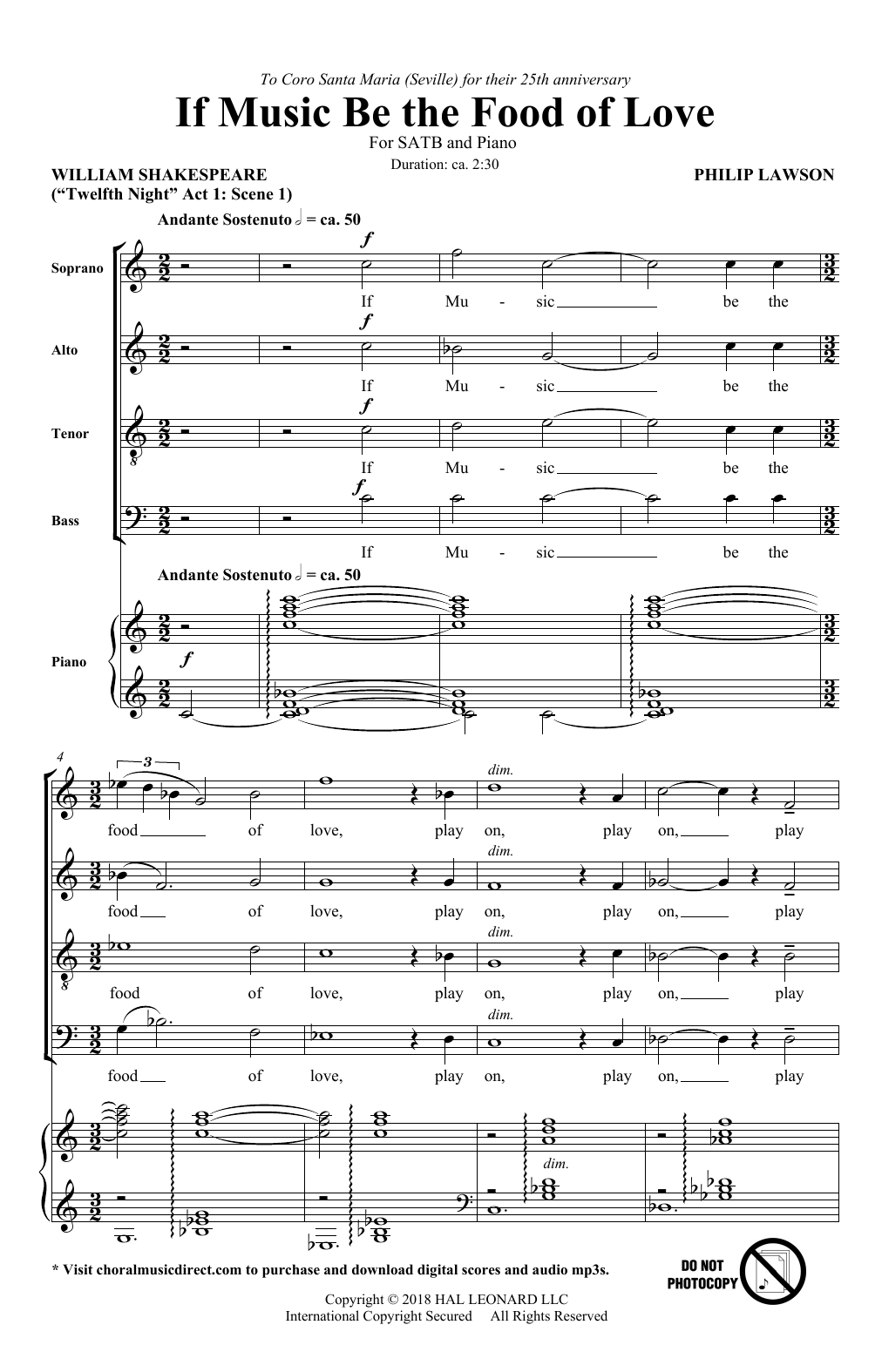 Philip Lawson If Music Be The Food Of Love Sheet Music Notes & Chords for SATB Choir - Download or Print PDF