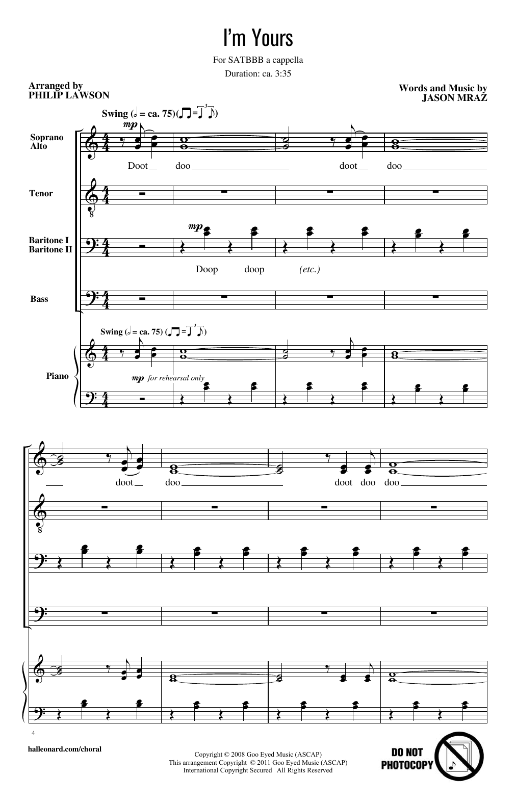 Philip Lawson I'm Yours Sheet Music Notes & Chords for SATB - Download or Print PDF