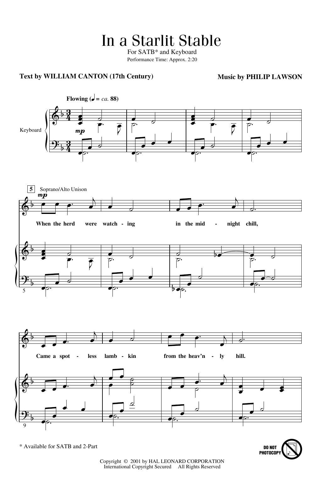 Philip Lawson In A Starlit Stable Sheet Music Notes & Chords for 2-Part Choir - Download or Print PDF