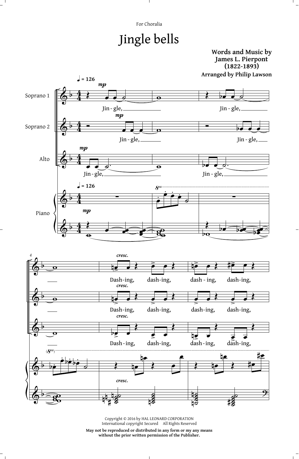 Philip Lawson Jingle Bells Sheet Music Notes & Chords for TTBB - Download or Print PDF
