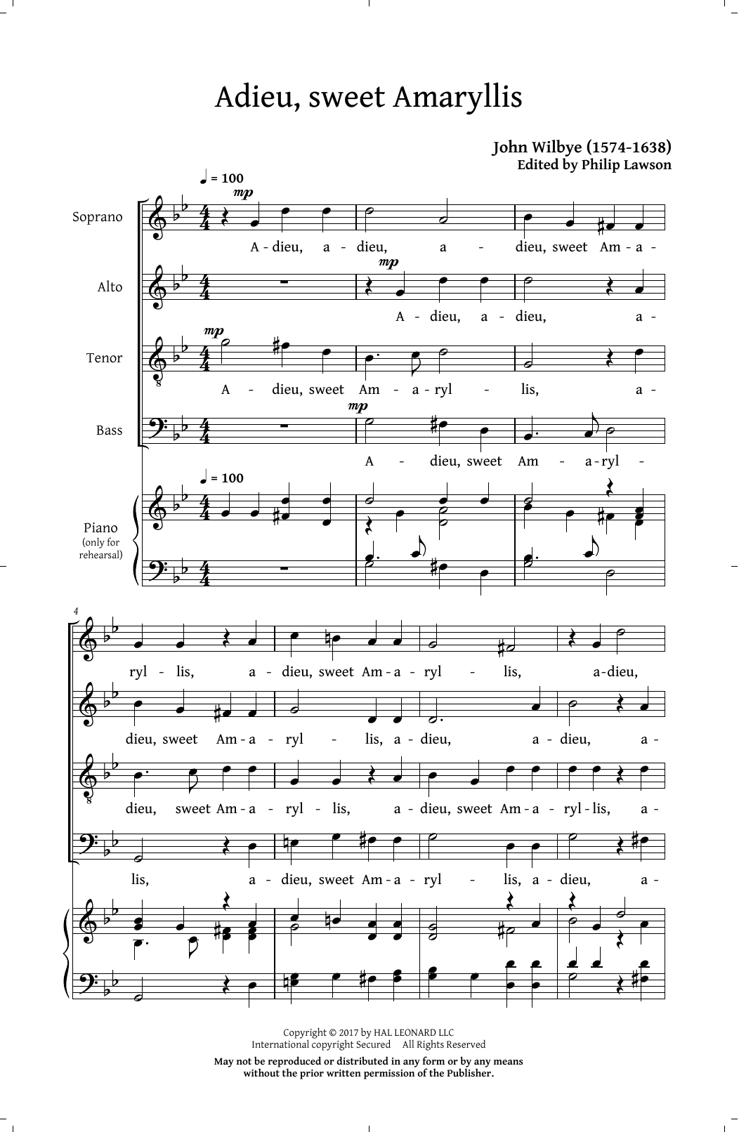 Philip Lawson Phyllis And Amaryllis SATB Madrigal Collection Sheet Music Notes & Chords for SATB - Download or Print PDF
