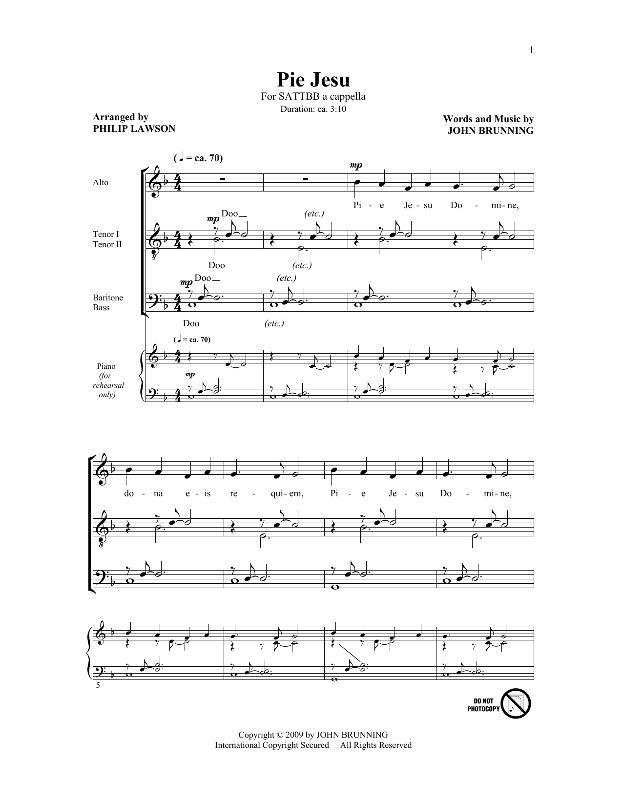 Philip Lawson Pie Jesu Sheet Music Notes & Chords for Choral 6-Part - Download or Print PDF