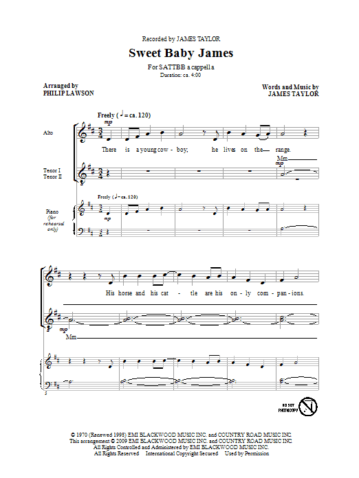 James Taylor Sweet Baby James (arr. Philip Lawson) Sheet Music Notes & Chords for SATB - Download or Print PDF