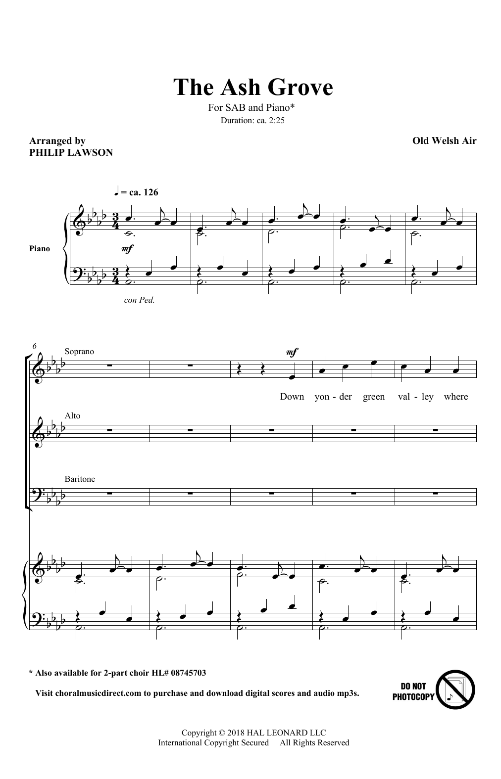 Philip Lawson The Ash Grove Sheet Music Notes & Chords for SAB Choir - Download or Print PDF