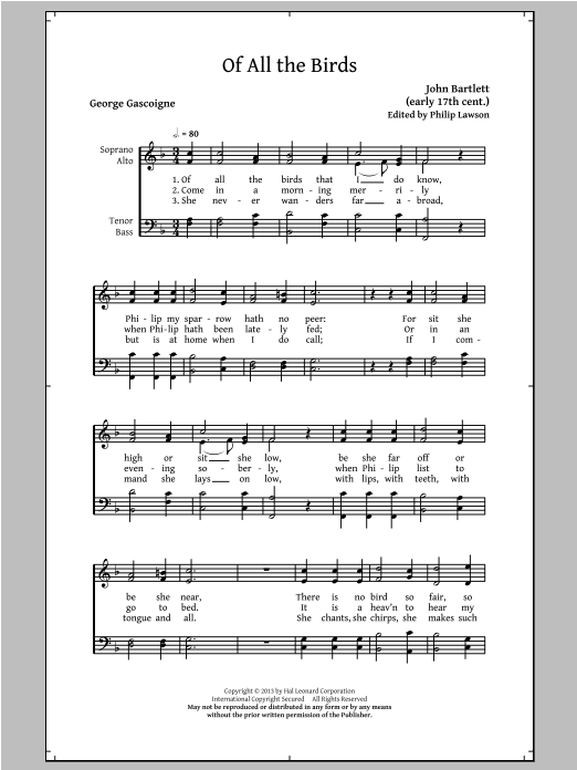 Philip Lawson The Birds & The Bees (Madrigal Collection for Mixed Voices) Sheet Music Notes & Chords for SATB - Download or Print PDF