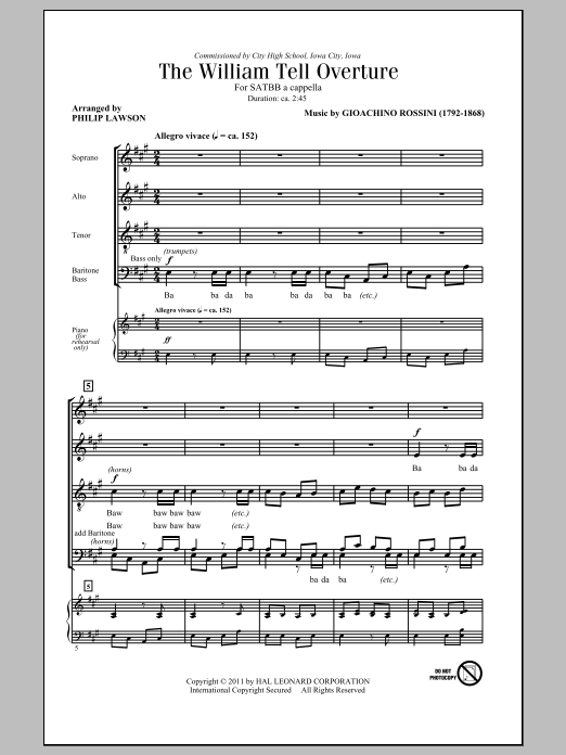 Gioachino Rossini The William Tell Overture (arr. Philip Lawson) Sheet Music Notes & Chords for SATB - Download or Print PDF