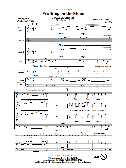 The Police Walking On The Moon (arr. The Police) Sheet Music Notes & Chords for SATB - Download or Print PDF